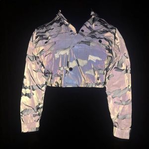 Fashion Nova reflector camo crop jacket Sz M